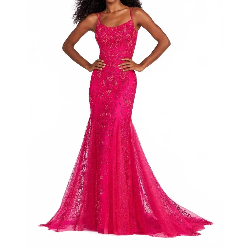 NEW ELLIE WILDE beaded maxi dress in lipstick